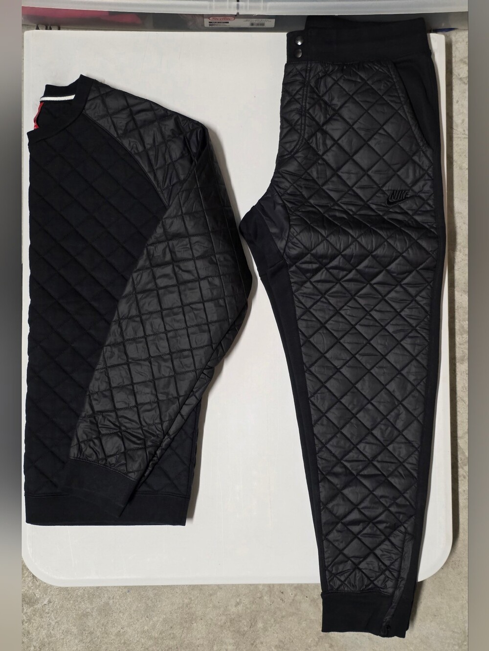 Nike Men's Quilted 2-Piece Sweatsuit Set Crewneck Jogger Black Size L **RARE **